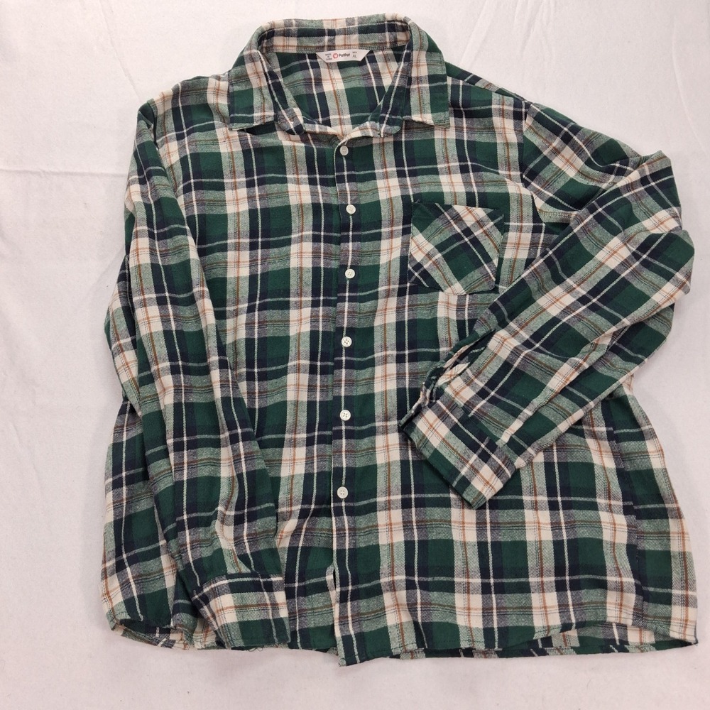 PatPat Button Down Shirt Mens XL Plaid Green Long Sleeve Casual EUC